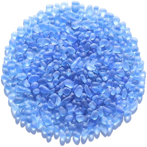 QYGL Sea Glass Stones - 0.55LB Light Blue Frosted Glass Pebbles Gemstones - Perfect for Aquarium Rocks, Fish Tank Gravel, Vase Fillers, DIY Crafts, and Home Decor - color: Light Blue