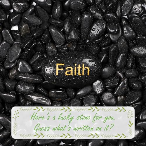 11lbs Polished Black River Rocks,Natural Decorative Stones for Indoor Plants,Vases & Fish Tank,Includes 1 Engraved Inspirational Rock,1-2 Inch Decorative Pebbles for Garden Landscaping - size: 11 Pounds, style: Black