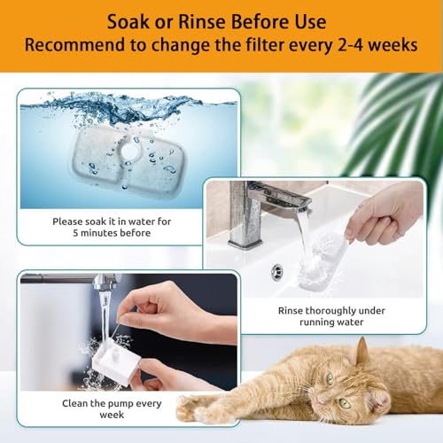 24 Packs Cat Water Fountain Filter Replacement Compatible with Dockstream Cat Water Fountain PLWF005/PLWF115/PLWF105/PLW106/PLWF116/PLWF305,Replacement Filter with Pre-Filter Sponge