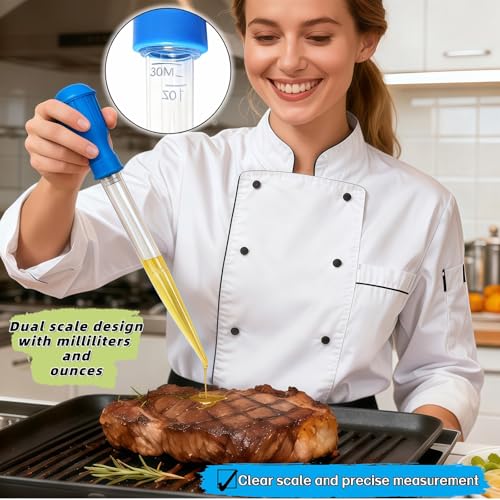 Premium Turkey Baster & Multi-Purpose Syringe, 30ml Heat Resistant Food Baster with Cleaning Brush for Kitchen, Aquarium, Marinade Injector, Basting, Oil Fuel Dispensing (Blue) - color: Blue