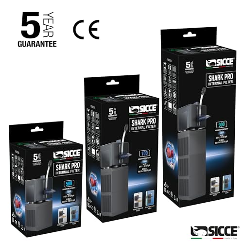 Sicce Shark PRO 900 Internal Aquarium Filter 240 GPH Submersible | Up to 70 Gallons | in-Tank Freshwater and Saltwater Application with Three Removable Filter Cartridges | Fish Tank Turtle Terrarium - size: Shark PRO 900