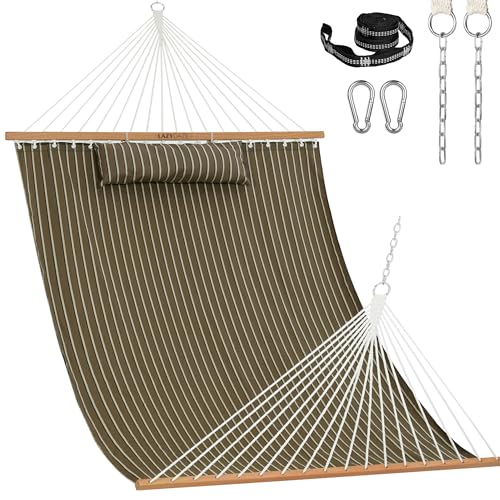 Lazy Daze Hammocks 12 FT Sunbrella Fabric Hammock Non-Fading with Spreader Bars and Free Pillow Fits for 2 Persons, All Weather and Fade Resistant for Patio Yard, 450 lbs Capacity, Harwood Cocoa - color: Harwood Cocoa