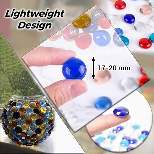 2LB Flat Glass Marbles Mixed Color (200 PCS) – Decorative Glass Pebbles for Vases, Vase Fillers, Fish Tank Rocks, Aquarium Gravel, Beads, Crafts, Mancala Stones & Home Décor Gems (0.7"~0.8") - color: multicolors