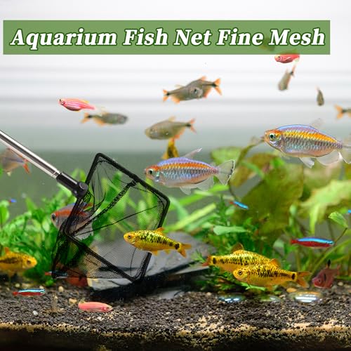 Fish Tank Net, Fine Mesh Aquarium Fish Net, Long Handle Fish Net, Stainless Steel Extendable Handle, Square Aquarium Cleaning Net for Aquarium Accessories