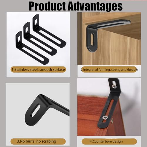 2"x1"x0.5"Adjustable Right Angle Brackets Metal L Bracket Heavy Duty 90 Degree Corner Fastener L-Shape Corner Brace Support Black Shelf Bracket , 10Pcs - size: 2"x1", style: BLACK/10PCS