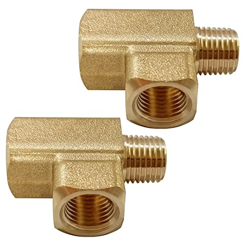 Uenede 2PCS Brass Tee Pipe Fitting 1/4" NPT Female x 1/4" NPT Female x 1/4" NPT Male for Water/Oil/Gas - style: Female x Female x Male