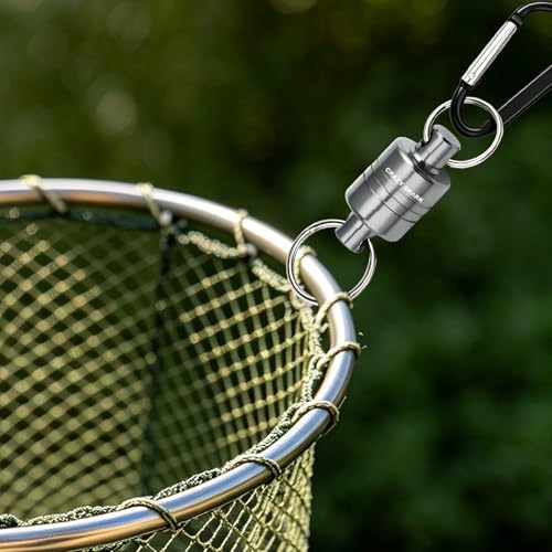 Magnetic Net Release for Fly Fishing, Aluminum Magnetic Quick Release Keychain, Fly Fishing Net Magnet Holder Retractor with Carabiner
