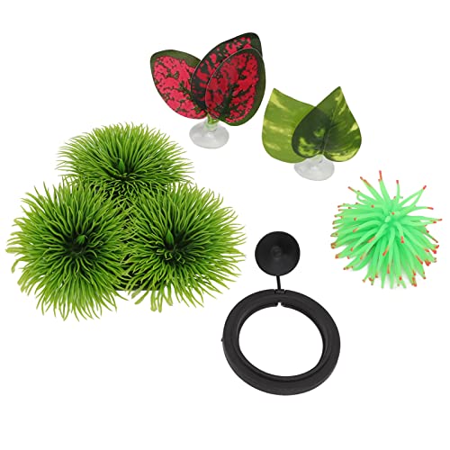 5Pcs Betta Fish Leaf Pad Set, Betta Fish Hammock with Suction Cup, Realistic Aquarium Leaf Ornament and Feeding Ring for Betta Lounger Resting Bed with Decor