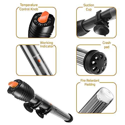 Submersible Aquarium Heater, Adjustable Fish Tahk Heater with Free Thermometer Suitable for Marine Saltwater and Freshwater - size: C200