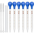 Weewooday Glass Droppers Pipettes Back to School Lab Dropper Glass Liquid Pipette with Big Rubber Hats 20 cm Stir Rod Washing Brush Transfer for Liquid Essential Oil(16 Pieces,Blue,10 ml) - color: Blue, size: 10 ml