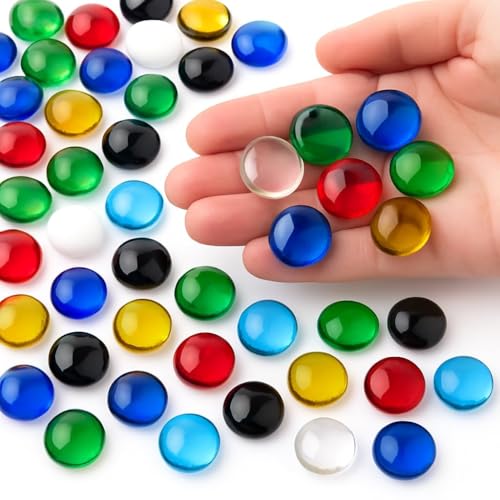 Glass Pebbles Colored Stones, 1LB Flat Marbles – Decorative Glass Gems for Vases, Glass Beads for Vases, Mancala Stones, Table Scatter, Wedding Décor, Aquarium & Home Use, (100pcs, 0.7-0.8'') - color: Mixed Pebbles
