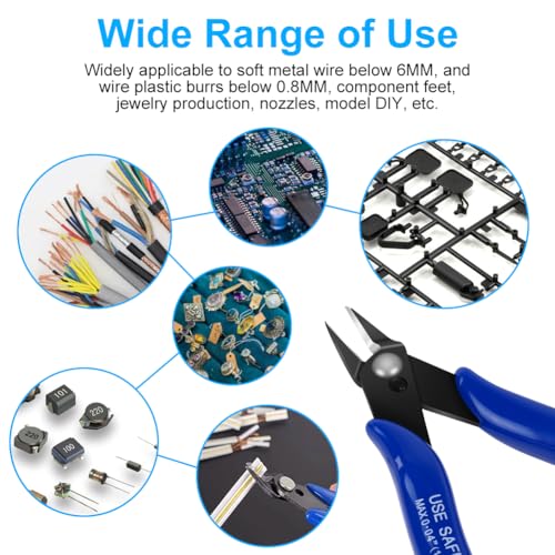 Ainiv Wire Cutters, 4PCS Spring-loaded Side Cutters Flush Cutters, Diagonal Cutters Precision Side Cutters, Diagonal Cutting Pliers in CRV Steel, Heavy Duty Cutting Pliers for Electrical, Homes - color: Blue Wire Cutter-4pcs, size: 4pcs