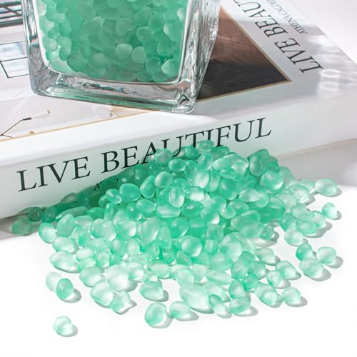 Keedolla Mint Green Sea Glass Stones Frosted Glass Pebbles Gemstones for Aquarium Rocks, Fish Tank Gravel, Vase Fillers, DIY Crafts - 230g/8oz - color: Mint Green, size: 0.5 LB