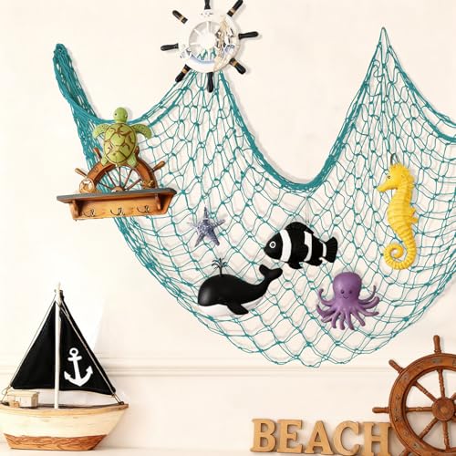 Decorative Fishing Net 2 Pack, 5x10 ft Large Aqua Fish Net Decor for Wall, Photo Display, Nautical Mermaid Pirate Ocean Themed Beach Hawaii Under the Sea Party Decorations - color: Aqua, size: X Large-5x10 Ft