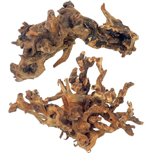 PINVNBY Natural Large Driftwood for Aquarium Fish Tank Decorations, Driftwood for Reptile Tank Bearded Dragon Tank Accessories Terrarium Decor (7.5 to 14.5 inches / 2 Pack) - size: L:Mopani Driftwood (7.5 to 14.5 inches/2 Pack)