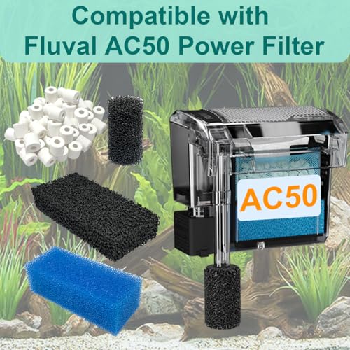 20-Pack Filter Media Kit Compatible with Fluval AquaClear AC50 Power Filter (20-50 Gallon), Includes 4 Foam Filters, 4 Carbon Sponge Filters, 4 Pack Ceramic Rings and 4 Intake Strainer Sponges - size: AC50 Series