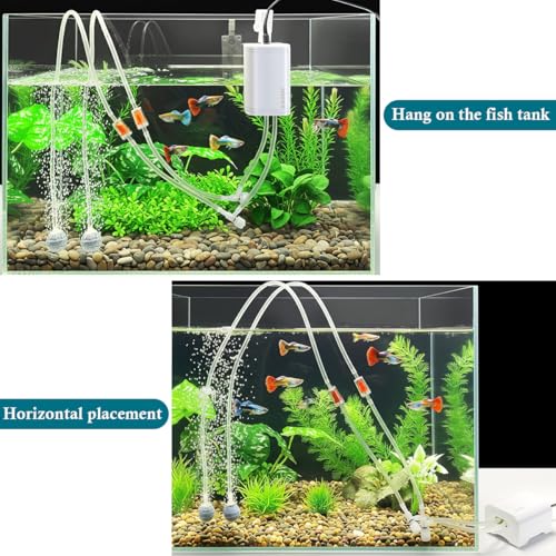 Mini Aquarium Air Pump, 20GPH 48GPH Fish Tank Hang on Oxygen Pump, Ultra Quiet Aquarium Bubbler for up to 60 Gallon Fish Tank - style: 2 Outlets