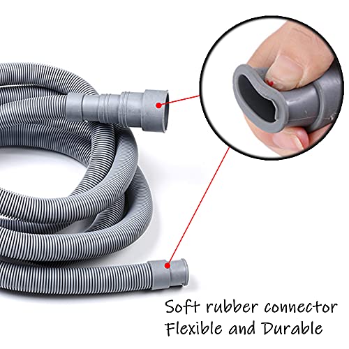 HLMOptimo 23 Feet Universal Washing Machine Drain Hose Flexible Dishwasher Drain Hose Extension Kits Corrugated Washer Hose w/ 1 Adapter 4 Clamps 1 U-Bend Holder - size: 23 feet