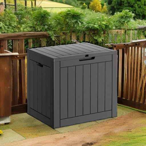 PatioZen 31 Gallon Resin Deck Box, Lockable Patio Outdoor Storage Box for Furniture, Garden Tools and Tools Storage, Waterproof Outside Storage Boxes - Black - color: Black, size: 31 Gallon
