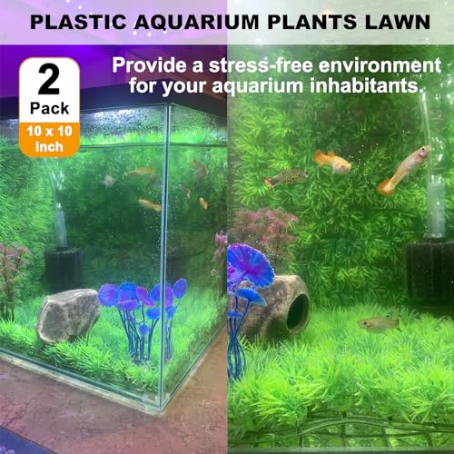 2 PCS Hermit Crab Climbing Toys Faux Grass Mat 10 x 10 Inch Fake Turf Hermit Crab Climbing Wall Fish Tank Artificial Plant Decorations HermitCrab Supplies Small Animals Cage Accessories - color: Grass Green