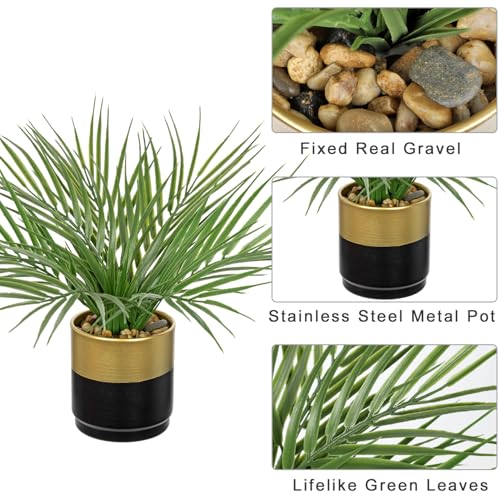 Hollyone Large Artificial Potted Plants Fake Palm Plants 13" Faux Tropical Palm Plant Tree in Gold and Black Metal Pots for Home Room Office House Indoor Decoration - color: 13" Palm Potted-gold & Black Pot