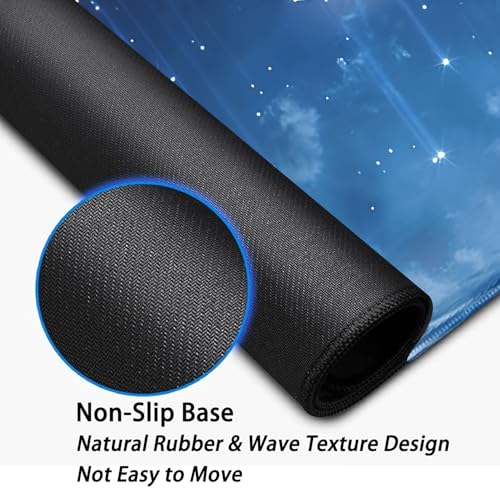 Blue Sky Stars Moon Desk Pad Mouse Pad,Large XL Meteor Showers Mouse Mat with Stitched Edges,Non-Slip Rubber Base Mousepad for Office PC Keyboard Laptop and Home Work Desk Mat(27.5X11.8 in) - color: blue sky stars moon