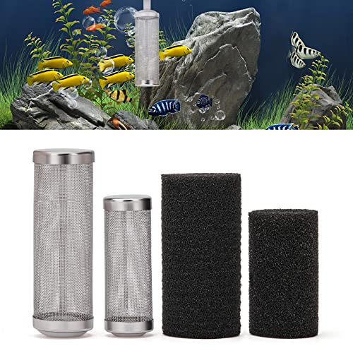 2 Pcs 12mm/16mm Stainless Steel Aquarium Filter Intake Guard Mesh Cover,Fish Tank Filter Guard with 2PCS Filter Sponge for Breeding Fish Shrimp Tank