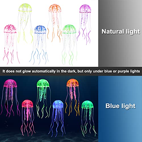 6 Pack Glow Jellyfish Floating Fish Tank Decorations Glowing Effect Silicone Simulation Jellyfish Ornament Aquarium Decorations (6 Colors) - color: 6 Colors Jellyfish