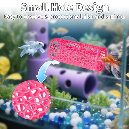 Betta Fish Tank Accessories, Betta Tunnel Toys- Hammock with Suction Cups, Fish Tank Decorations & Hideout for Aquarium Small Fishes & Shrimp, Small Hole Hollow Cave (Rose red) - color: Rose red
