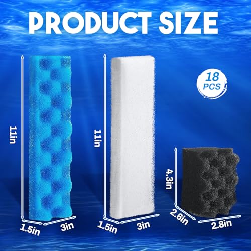 Threlaco 18 Pcs Bio Sponge Set Compatible with Fluval 406/407 Aquarium Filters Compatible with Aquarium Filters Including Blue White Black Bio Sponge for Replacement Filter Media Kit - style: 406/407