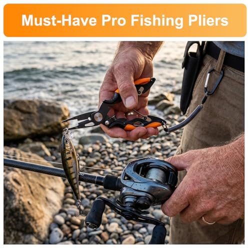 Titanium Coated Micro Fishing Pliers Precision Split Ring Pliers for Ultralight Fishing with Storage Pouch & Lanyard Orange - color: Orange