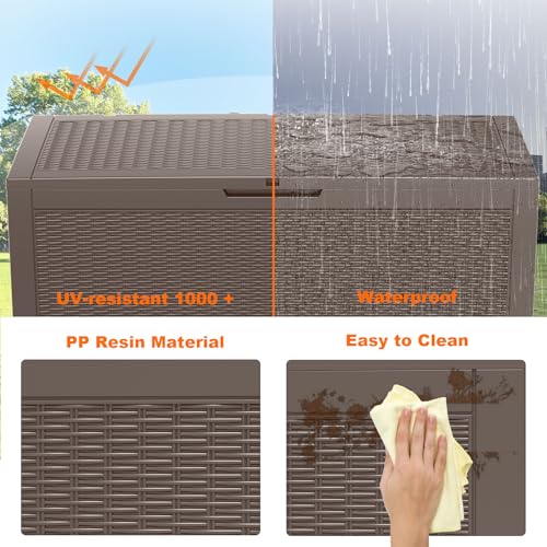 PatioZen 120 Gallon Resin Deck Box, Lockable Patio Outdoor Storage Box for Furniture, Garden Tools and Tools Storage, Waterproof Outside Storage Boxes - Grey - color: Grey, size: 120 Gallon