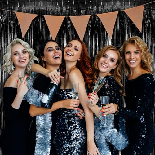 3 Pack Black Fringe Backdrop Streamers Halloween Party Decorations Black Tinsel Foil Curtains Photo Booth Backdrop Birthday Wednesday Twilight Graduation Wizard Party Decorations Supplies - color: Black