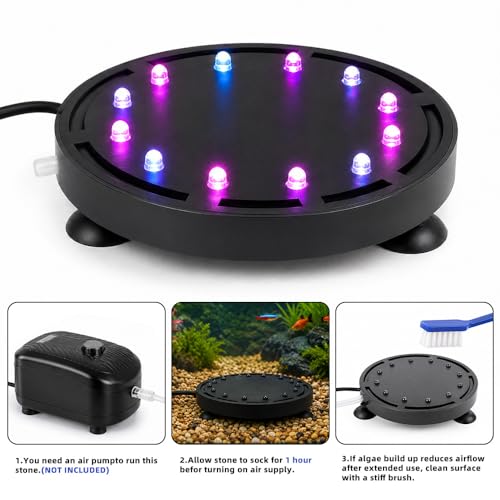 Fish Tank Bubbler with Multi-Colored Aquarium LED Light & Air Stones for Aquarium Decoration Oxygenation - size: 9 LEDs Light
