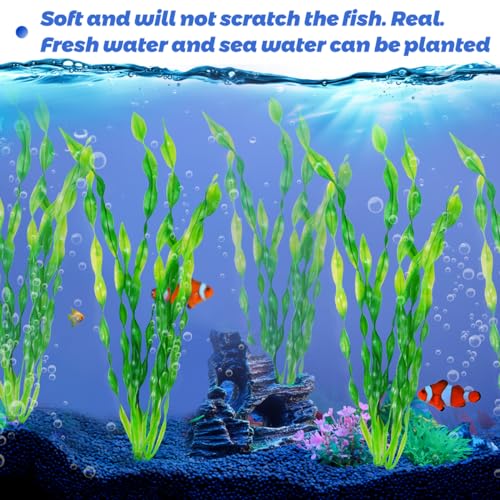 Ameliade 12 PCS Aquarium Artificial Seaweed Decorations 12 Inch Tall Plastic Plants Decor Large Fish Tank Accessories