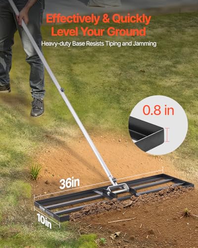 VEVOR Lawn Leveling Rake, Lawn Leveler with 83.9 in Handle, 36x10 in Ground Plate, Rust-Resistant Carbon Steel Soil Leveler, 3 Heights Adjustable, Effort Saving Lawn Leveling Tool for Yard Golf Court - size: 36"x10", style: Classic: Carbon Steel