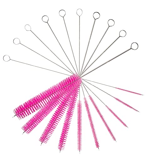 10" Lab Tube Cleaning Brush Set (10-Pack Master Kit) - Flexible Stainless Steel Handles & Multi-Size Nylon Bristles for Test Tubes, Bottles, Pipes, and Deep Detailing, Pink - color: Pink, size: 10pk - 2mm 3mm 4mm 5mm 6mm 8mm 12mm 16mm 20mm 24mm