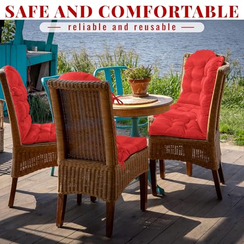 Geelin 2 Pcs Outdoor Patio Chair Cushion Thick High Back Adirondack Chair Cushion Tufted Weather & Fade Resistant Anti-Slip Outside Rocking Chairs Pads with Ties, 44 x 19 x 4 Inch (Red) - color: Red