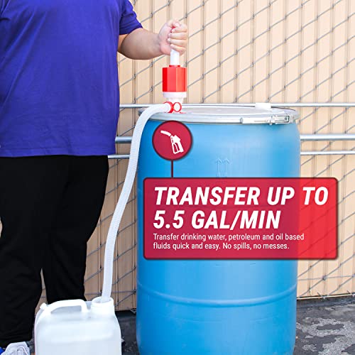 TERA PUMP Emergency 55 Gallon Drum Water Pump, Food Grade BPA-Free Heavy Duty Hand Barrel Siphon, 5.5 GPM Drinking Water Transfer Pump for Disaster Preparedness