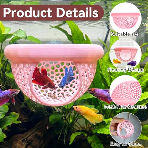 Floating Betta Shrimp Cave, Multi-Functional Aquarium Hammock for Hiding Feeding, Floating Betta Fish Skins with Feeding Ring, Tank Resting Spot for Small Fish Betta Shrimp (Pink) - color: Pink, size: Small