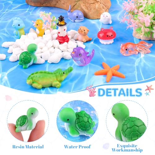 45PCS Mini Resin Animals Tiny Cute Ocean Figurines, Miniature Sea Figures to Hide, Little Animal Small Accessories for Topper Desk Garden Dollhouse Landscape Aquarium Ornaments Crafts & Decor - color: Sea Animals-45pcs