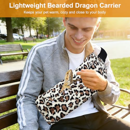 Bearded Dragon Leash and Carrier Sling, Super Soft Lizard Carrying Pouch, Adjustable Leather Wings Beardie Harness, Reptile Small Pet Snuggle Sling Bag Accessories for Outdoor Travel Walking Rest