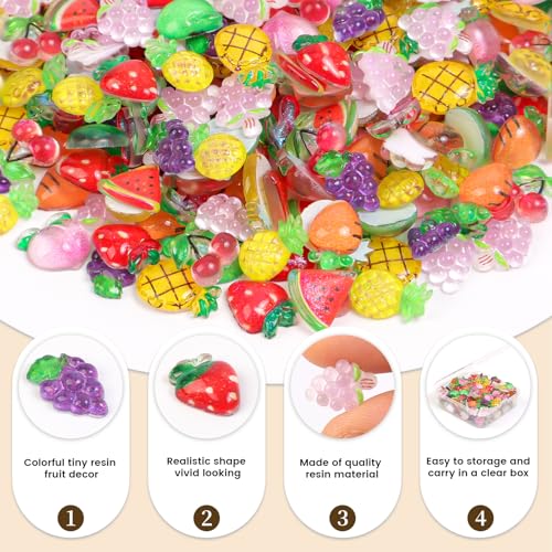 200pcs Mini Fruit Decor Resin Tiny Fruits for Crafts Dollhouse Miniatures Mini Resin Things for Fairy Garden Micro Landscaping Decoration Home Decor, 10 Types(Fruits) - color: 200pcs Tiny Resin Fruits