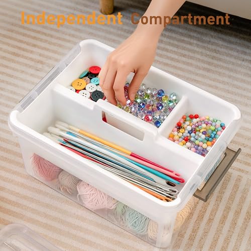 Citylife 17 QT Plastic Storage Bins Clear Storage Box with Removable Tray Stackable Latching Box with Handle for Organizing Tool, Craft, Office, Bead - size: 17 Qt- 1 Pack-H