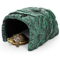 Cididu Reptile Hide Rock Cave, Resin Habitat Hidden for Terrarium and Aquarium Decor, Green Hideout Hide Cave Fit for Bearded Dragons, Lizards, Snakes, Geckos, Tortoises, Small Animals, Amphibians