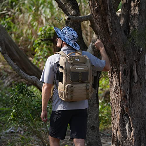 KastKing KarryAll Fishing Tackle Backpack with Rod Holder 4 Tackle Boxes,40/26L Tackle Bag Storage Fishing Gear and Equipment - color: B: Large (40 L) - Khaki