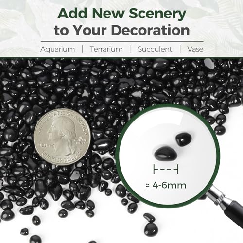 T4U Tumbled Chips Stones Crushed Black Gravels 1 LB, Irregular Shaped Natural Rock Pebbles, DIY Polished Rocks for Potted Plant, Bonsai, Vase Fillers Aquarium Decoration, Aquarium Gravel Rocks - color: Black, size: 1 LB