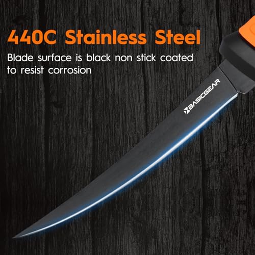 Fishing Fillet Knife and Multi-Tool Scissors Set – 7” 440C Stainless Steel Fillet Knife with Non-Stick Blade, Multi-Tool Scissors with Serrated Blades, Rust-Resistant