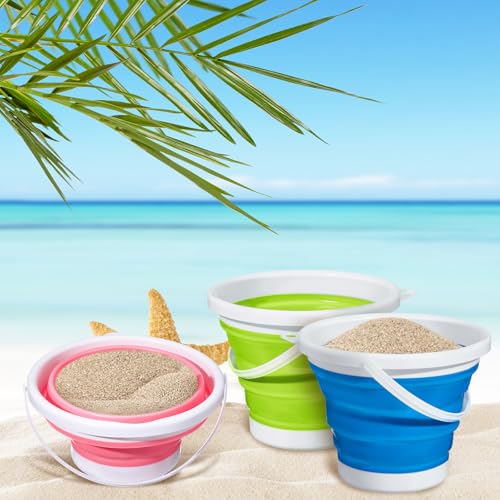 MiniInflat 3 Pcs 3l Summer Collapsible Beach Toy Sand Bucket Silicon Pails Foldable Collapsible Beach Bucket for Sea Party Supplies Water Baskets Kit Tool for Outdoor Cleaning Camping