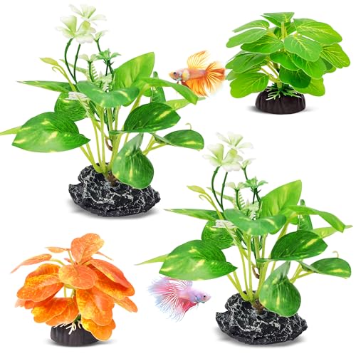 GOZILLA Fish Tank Plants, Reptile Artificial Plastic Plants, Reptile Plants for Terrarium, Aquarium Decorations Resin Pedestal Ornaments for Fish Tank Accessories Set.(4PCS/B-Set) - color: 4 Pcs/ B Set